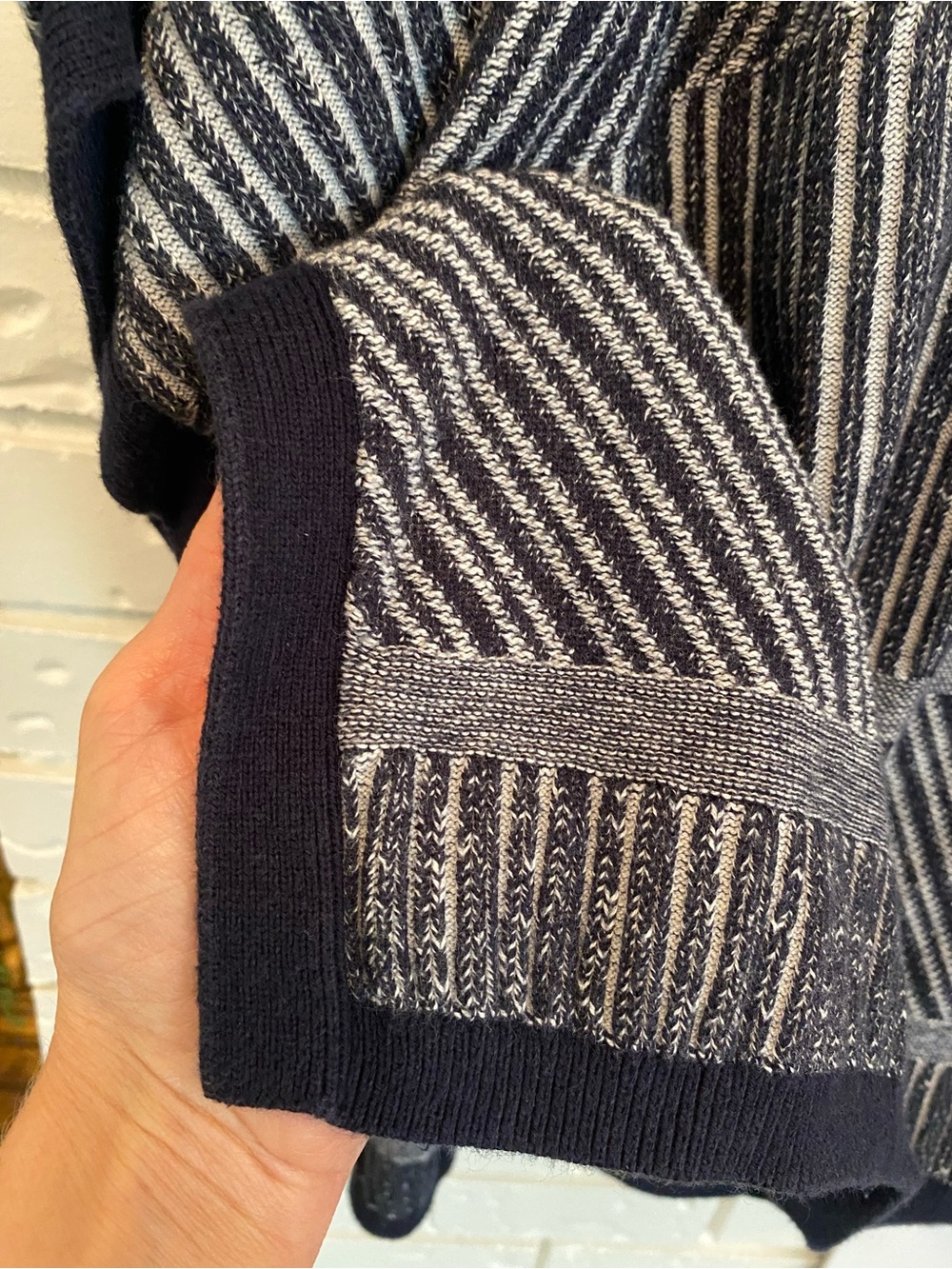 Banana Republic Navy White Knit Poncho Cape Cardigan Cotton Blend L/XL Fall - Picture 9 of 15